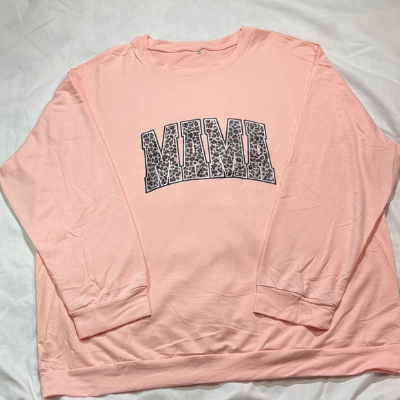 None Tops - MAMA Graphic Oversized Crewneck Sweatshirt Pink 5X